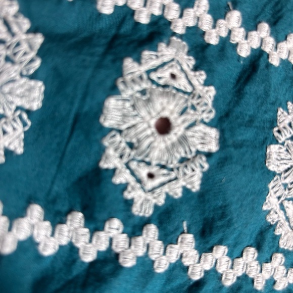 ZARA Sz L Tiered Ruffle Puff Sleeve Hidden Buttons Belted Embroidered Dress - Picture 9 of 10